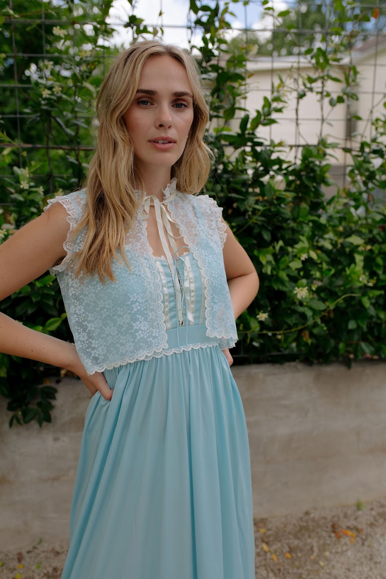 1970s Union Made Baby Blue Slip Dress Set