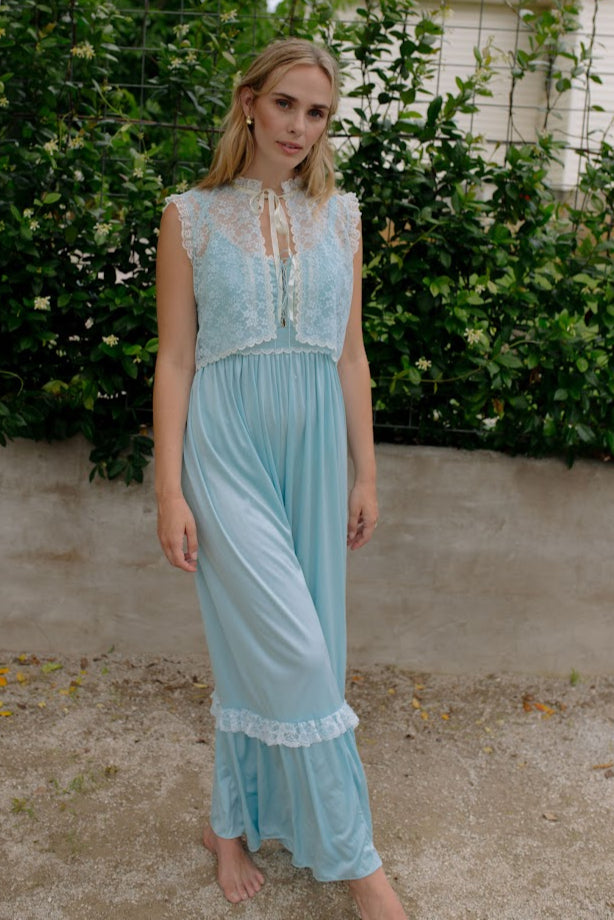 1970s Union Made Baby Blue Slip Dress Set