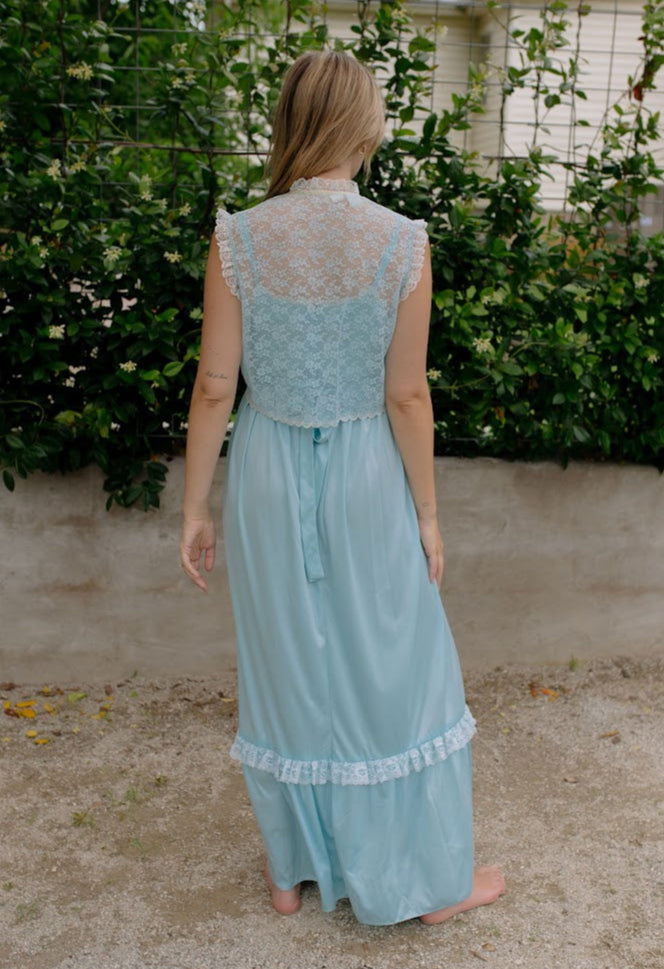 1970s Union Made Baby Blue Slip Dress Set