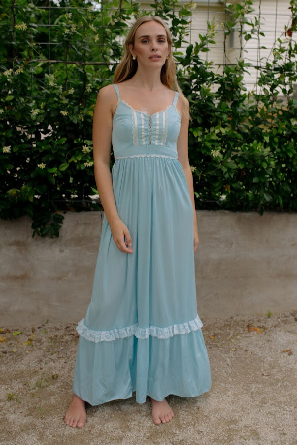 1970s Union Made Baby Blue Slip Dress Set