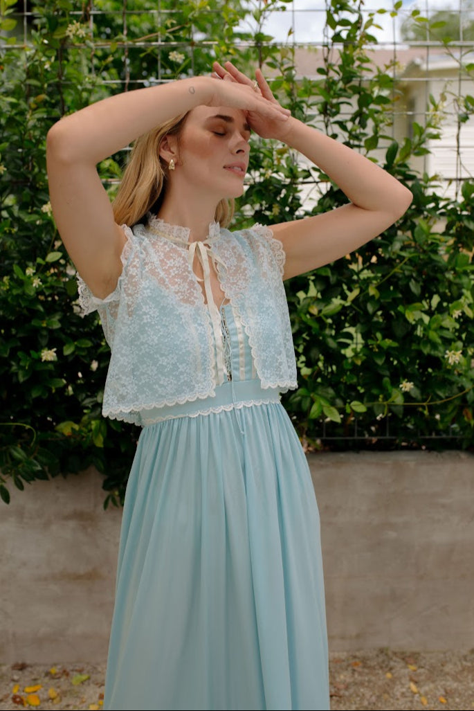 1970s Union Made Baby Blue Slip Dress Set