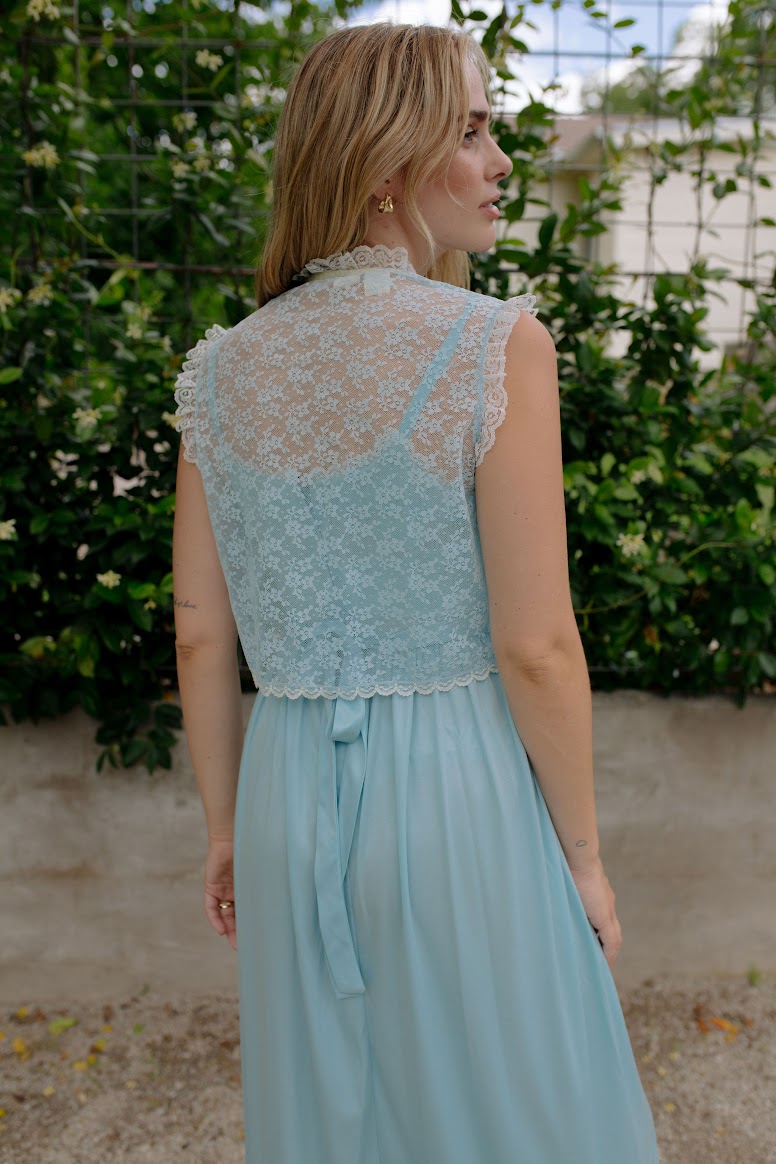 1970s Union Made Baby Blue Slip Dress Set