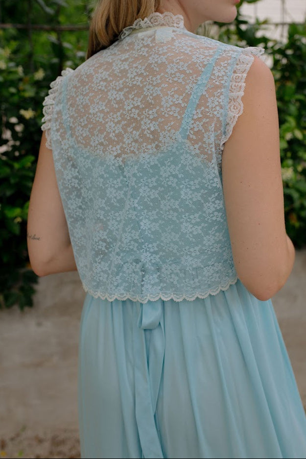 1970s Union Made Baby Blue Slip Dress Set