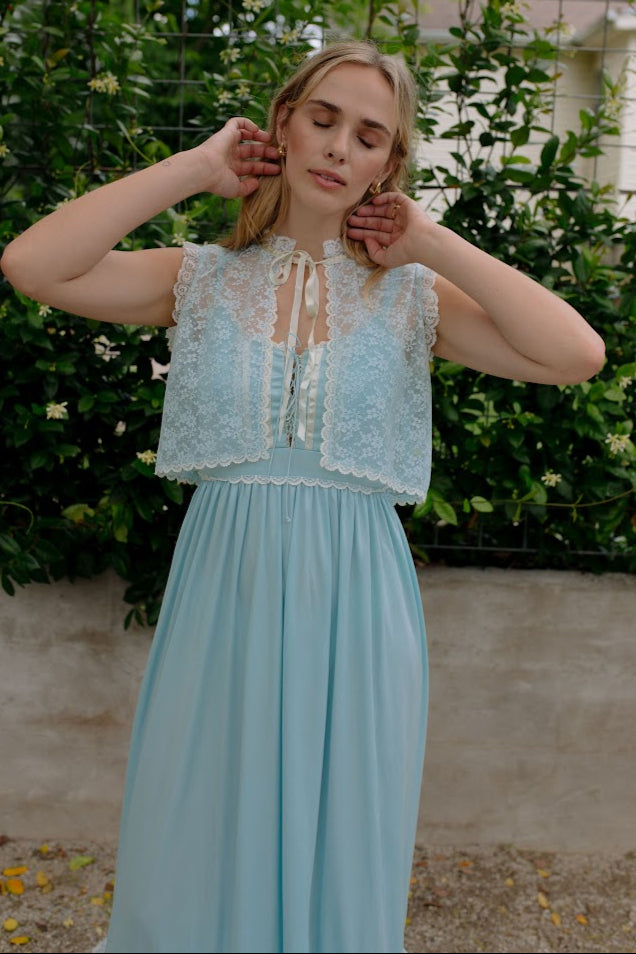 1970s Union Made Baby Blue Slip Dress Set