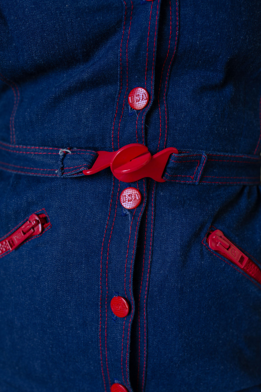 1970s "USA" Denim Button Down Belted Mini Dress