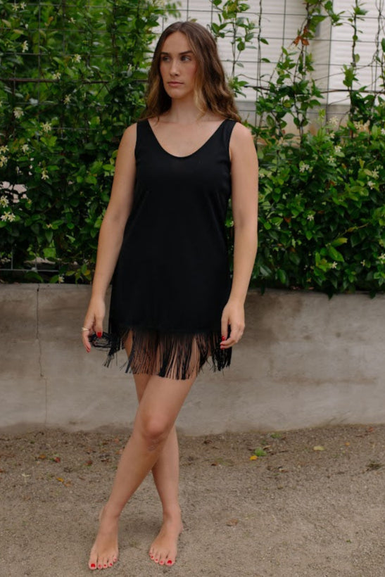 1980s Black Fringe Mini Dress