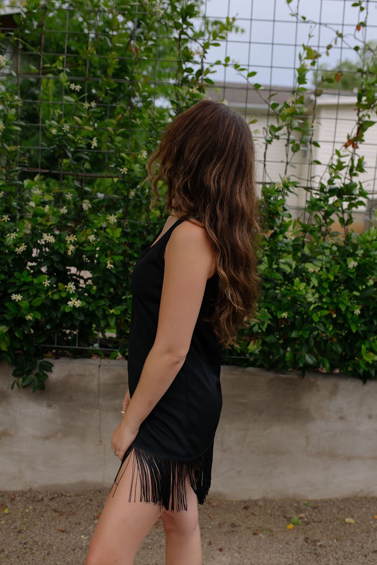 1980s Black Fringe Mini Dress