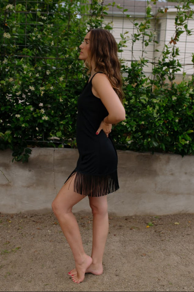 1980s Black Fringe Mini Dress