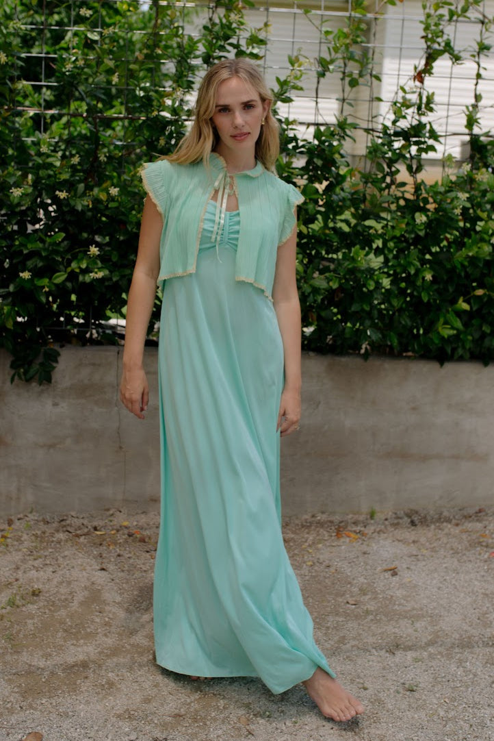 1970s Mint Green Slip Dress Set
