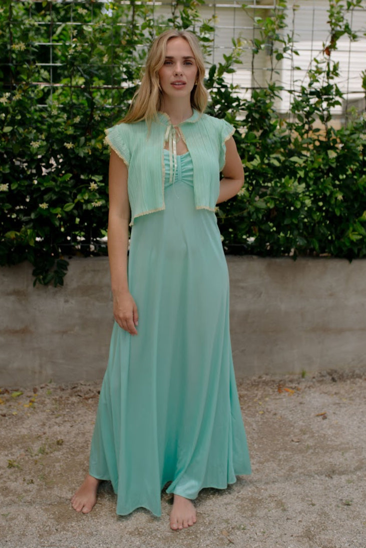 1970s Mint Green Slip Dress Set