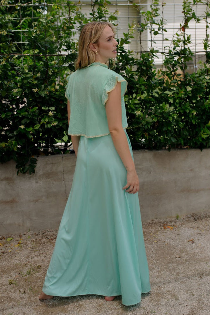 1970s Mint Green Slip Dress Set