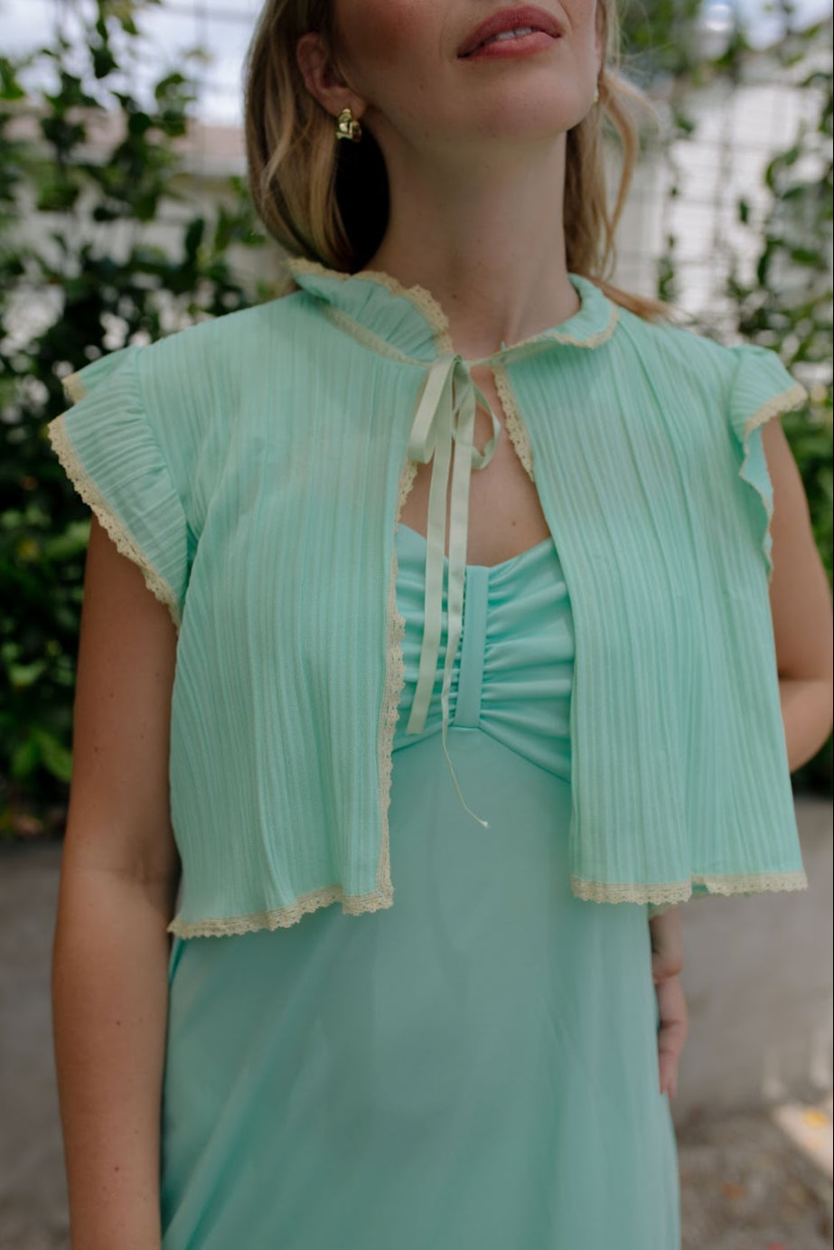 1970s Mint Green Slip Dress Set