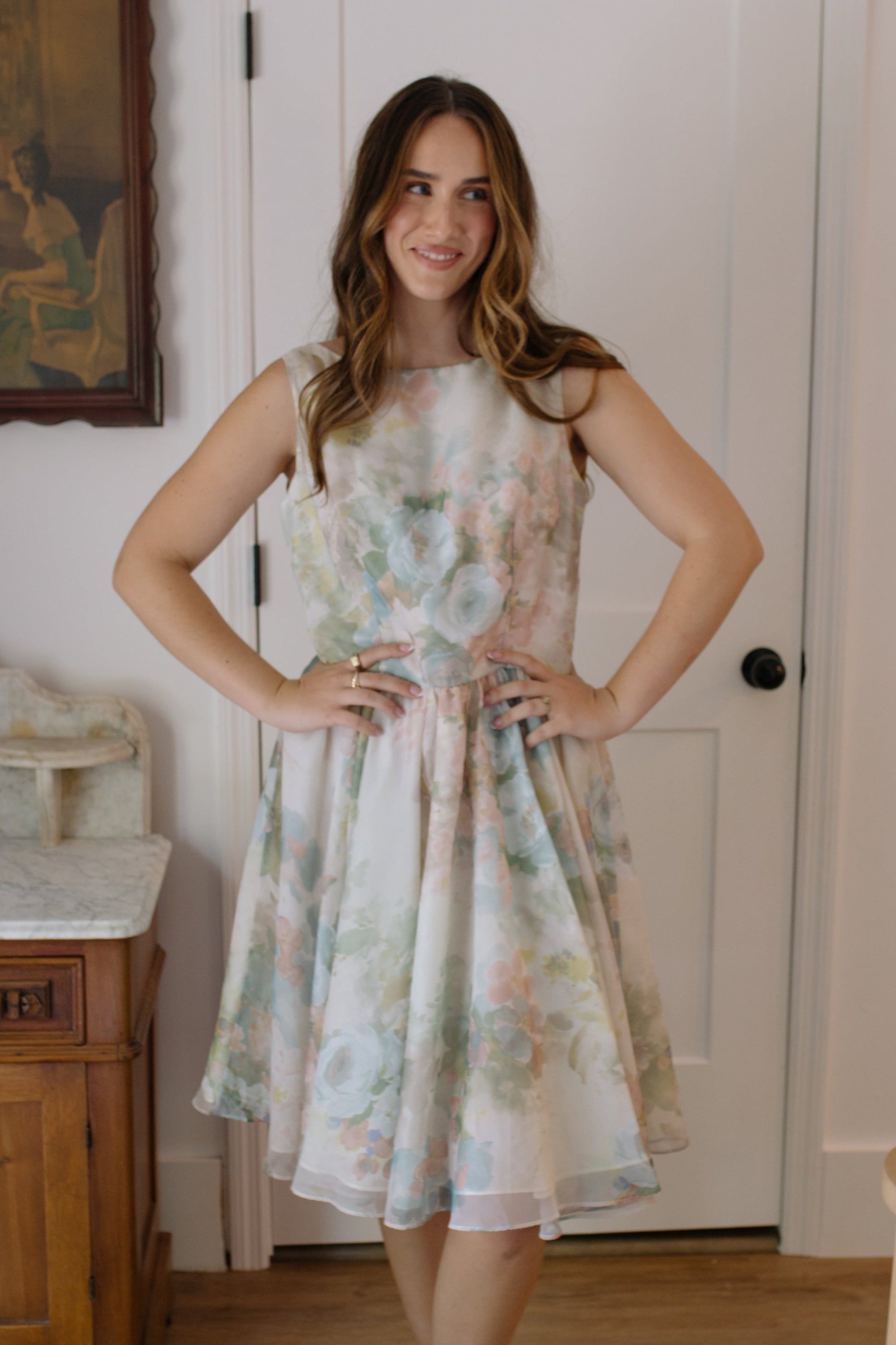 1960s Water Color Floral Organza Dress