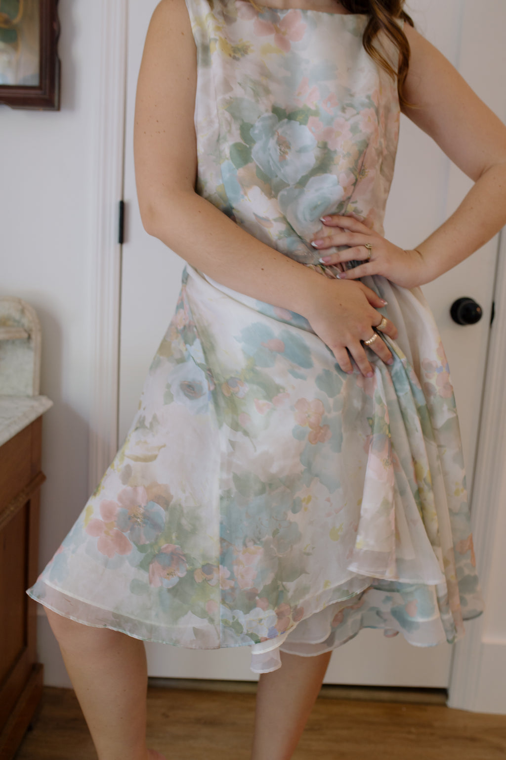 1960s Water Color Floral Organza Dress