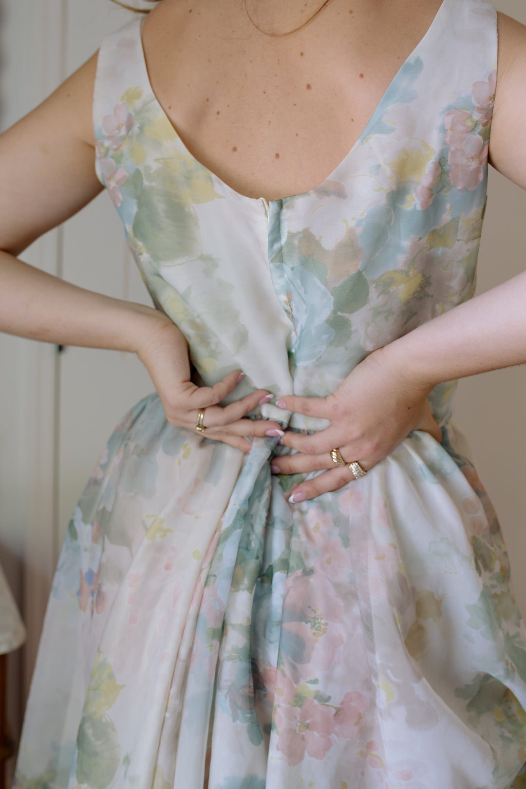 1960s Water Color Floral Organza Dress