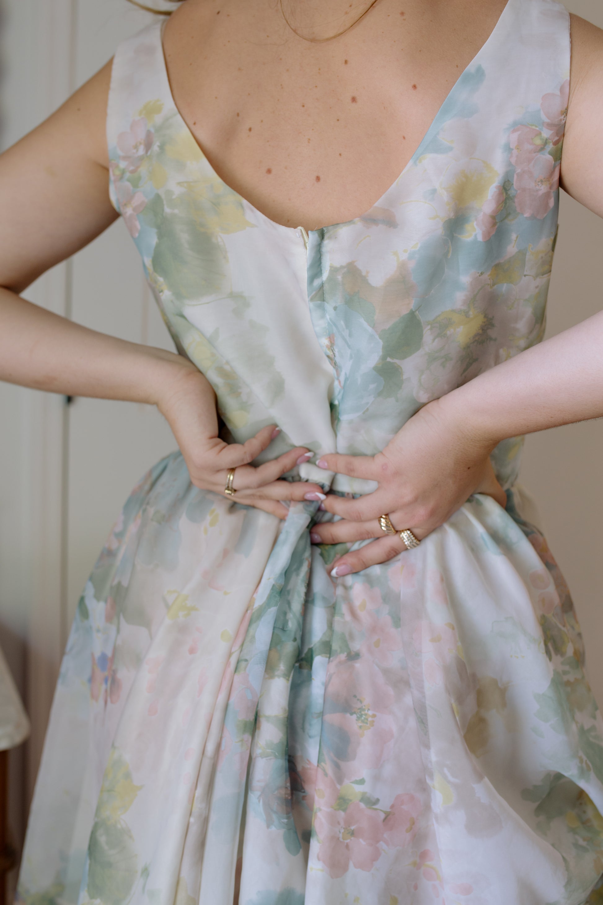 1960s Water Color Floral Organza Dress