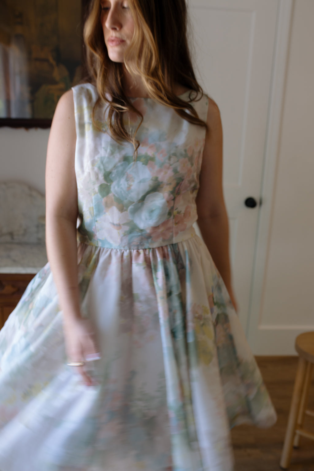 1960s Water Color Floral Organza Dress