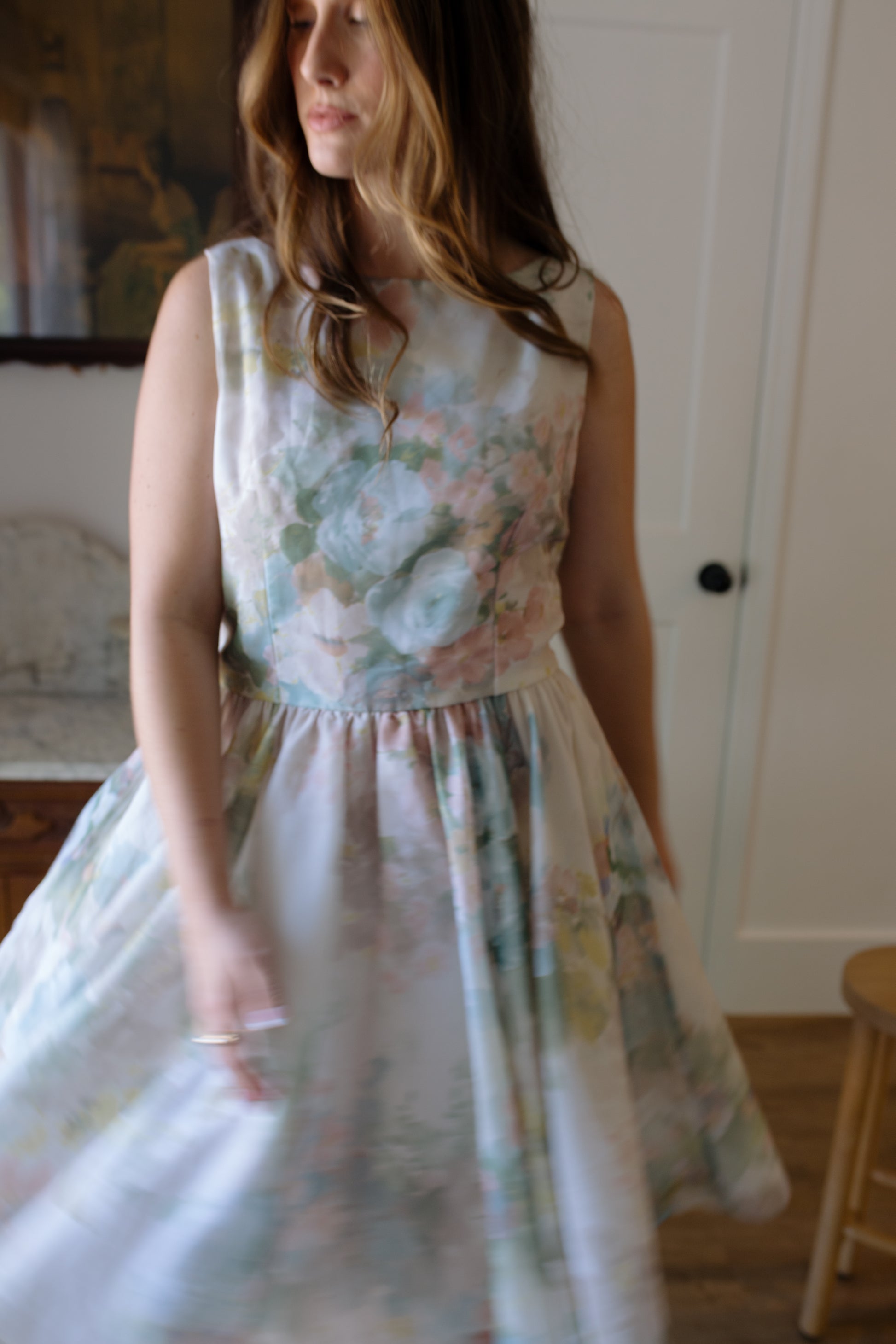 1960s Water Color Floral Organza Dress