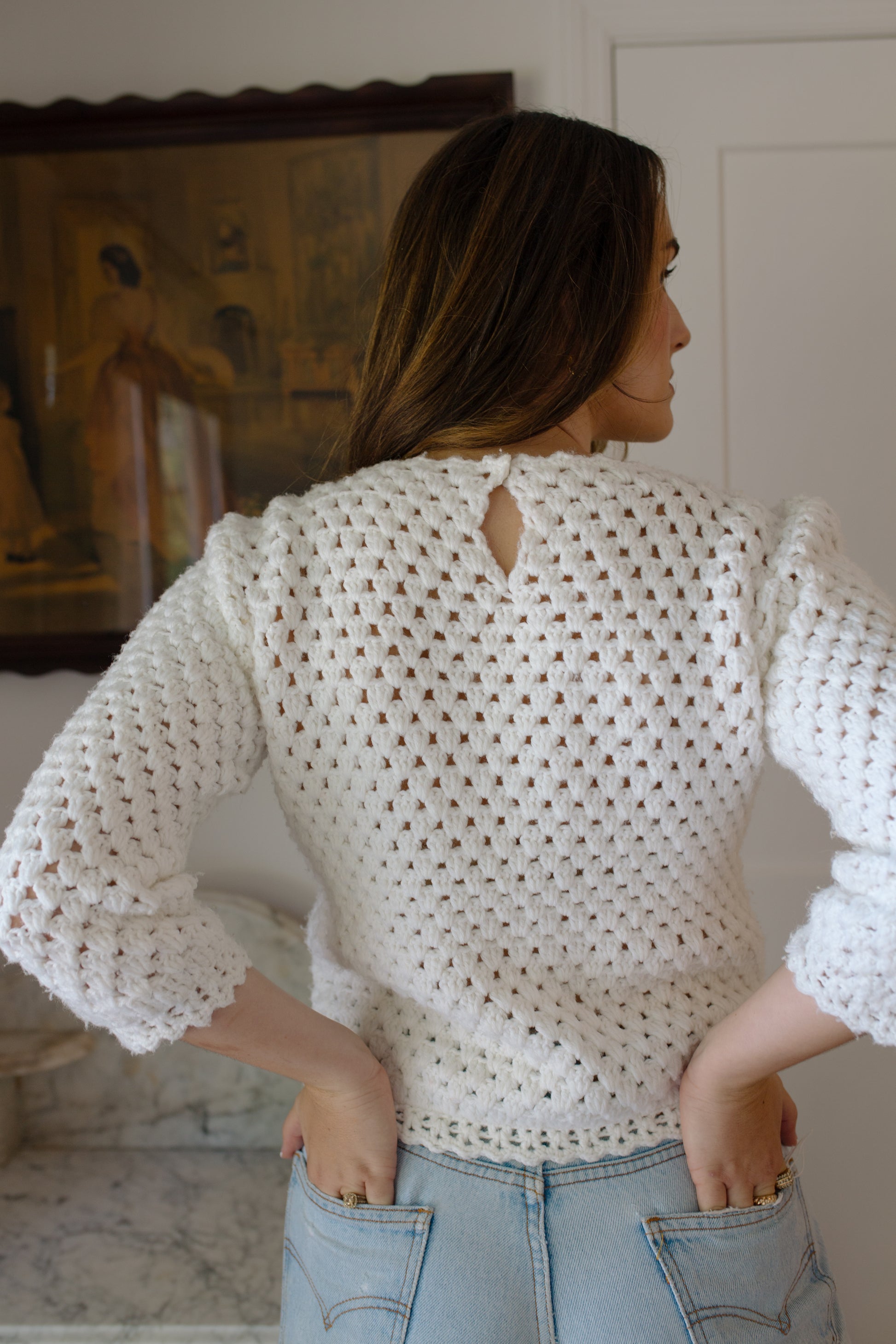 1960s Handmade Quilt Pattern Open Knit Sweater