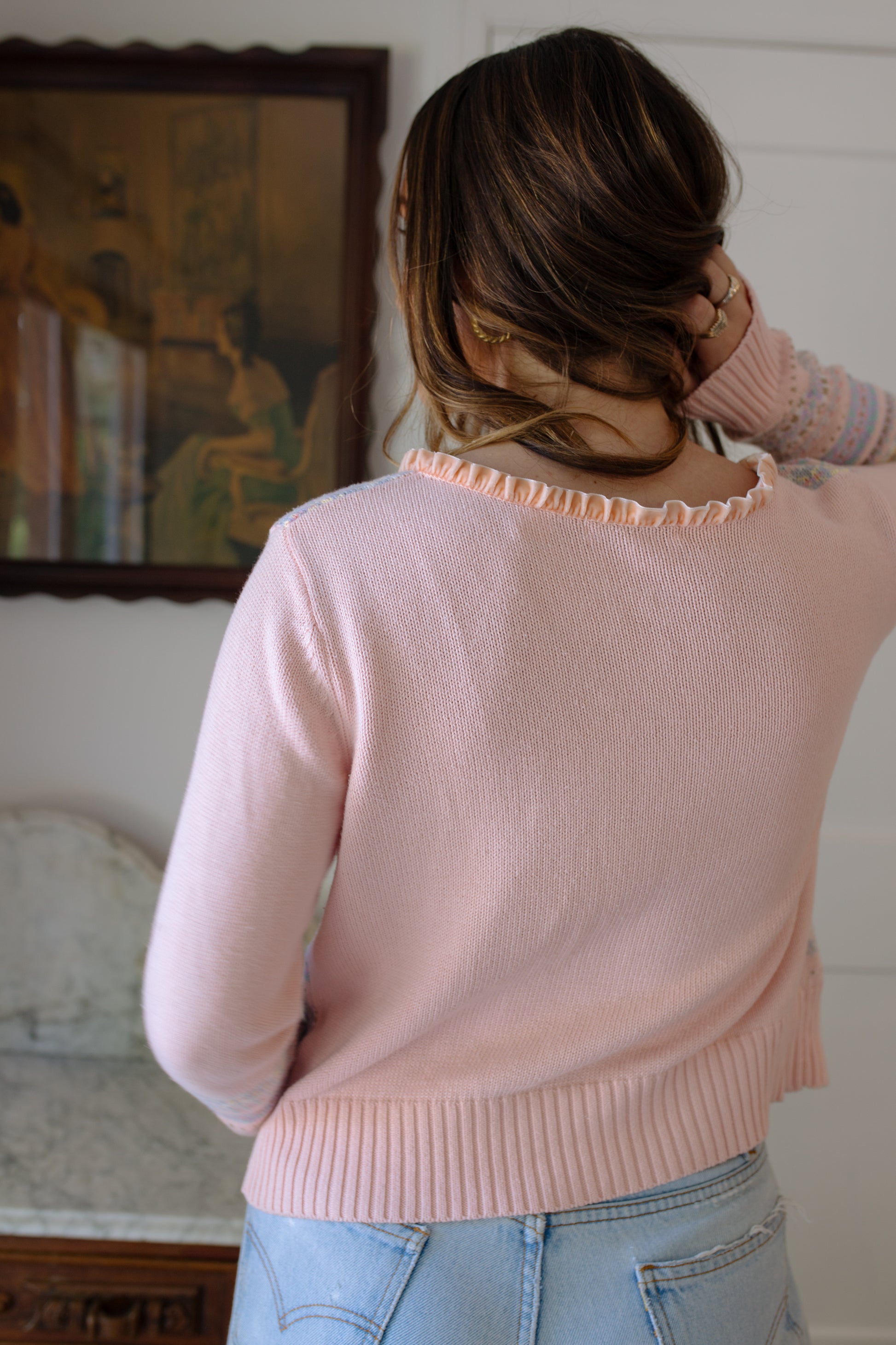 Vintage Velvet Ruffle Cardigan Sweater