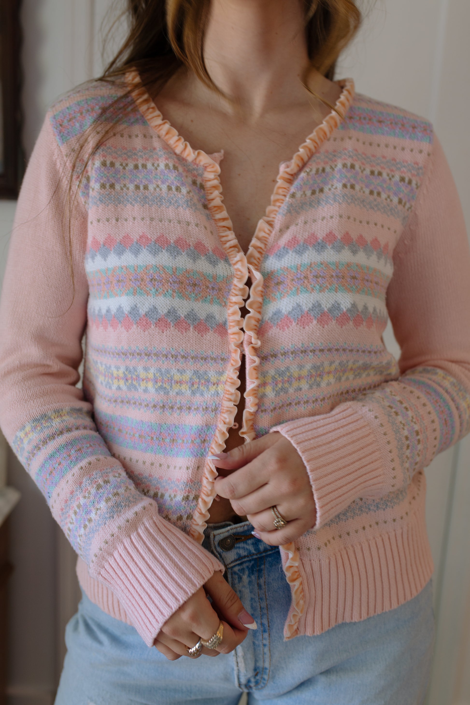 Vintage Velvet Ruffle Cardigan Sweater
