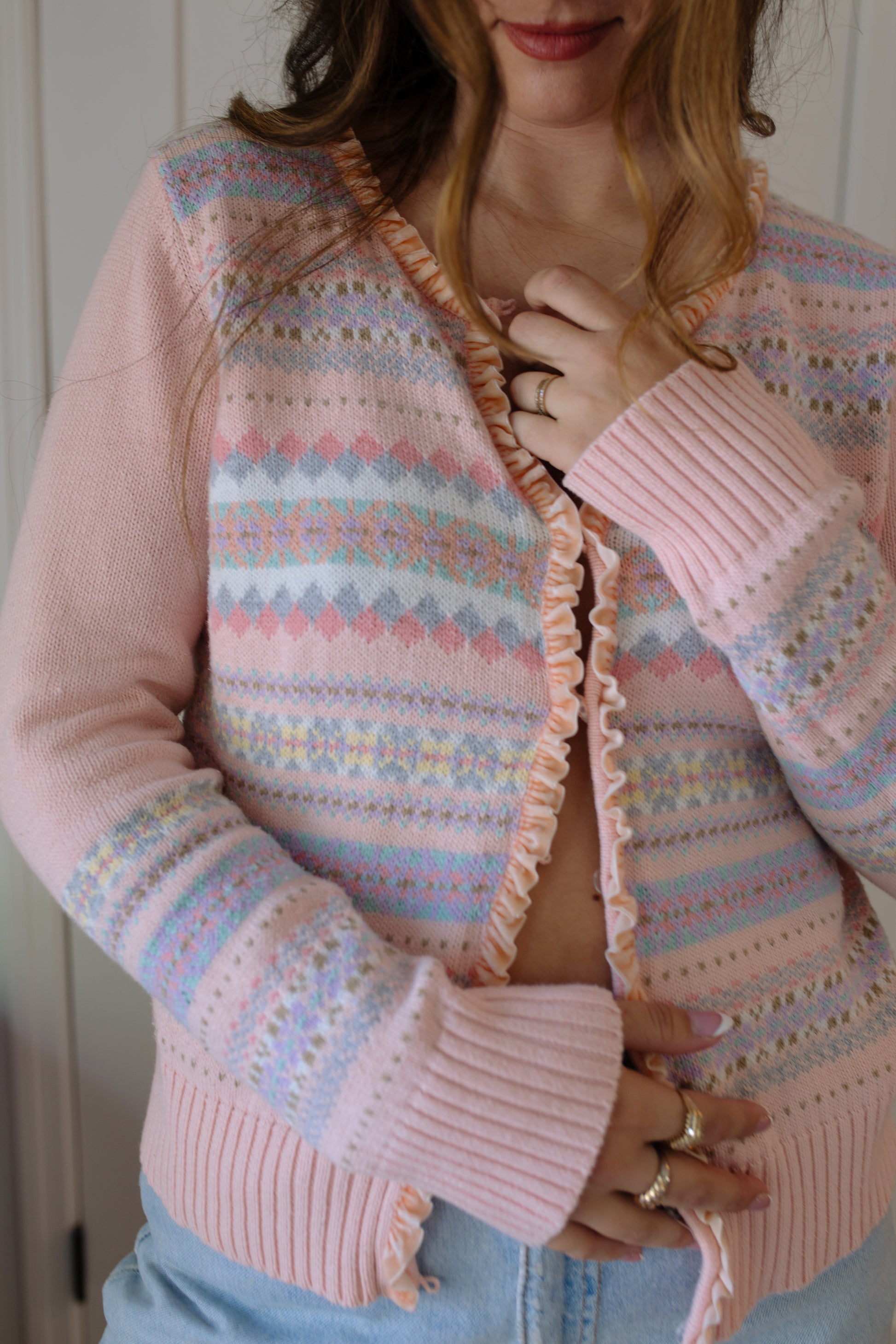 Vintage Velvet Ruffle Cardigan Sweater