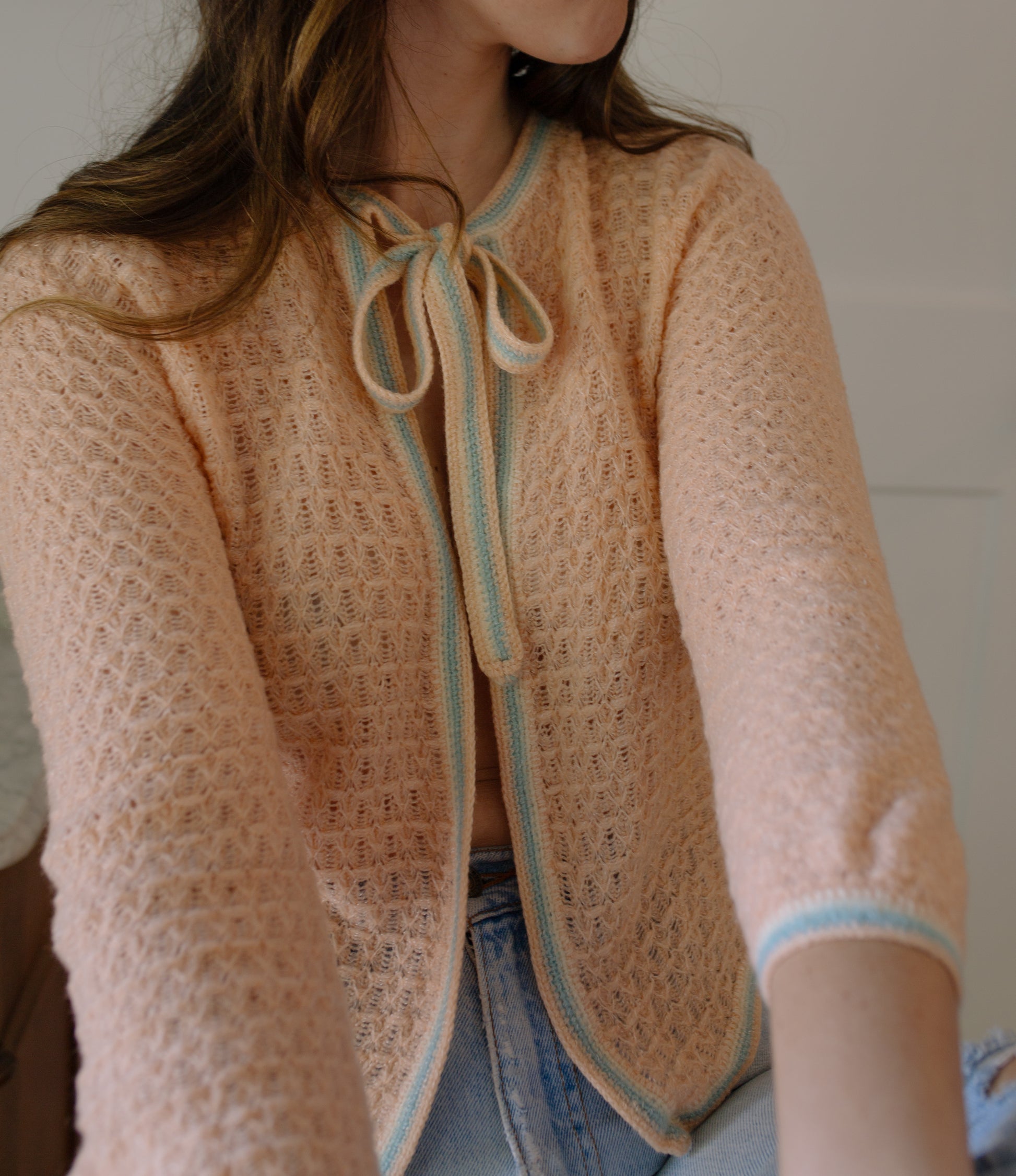 1960s Handmade Ribbon Tie Front Cardigan