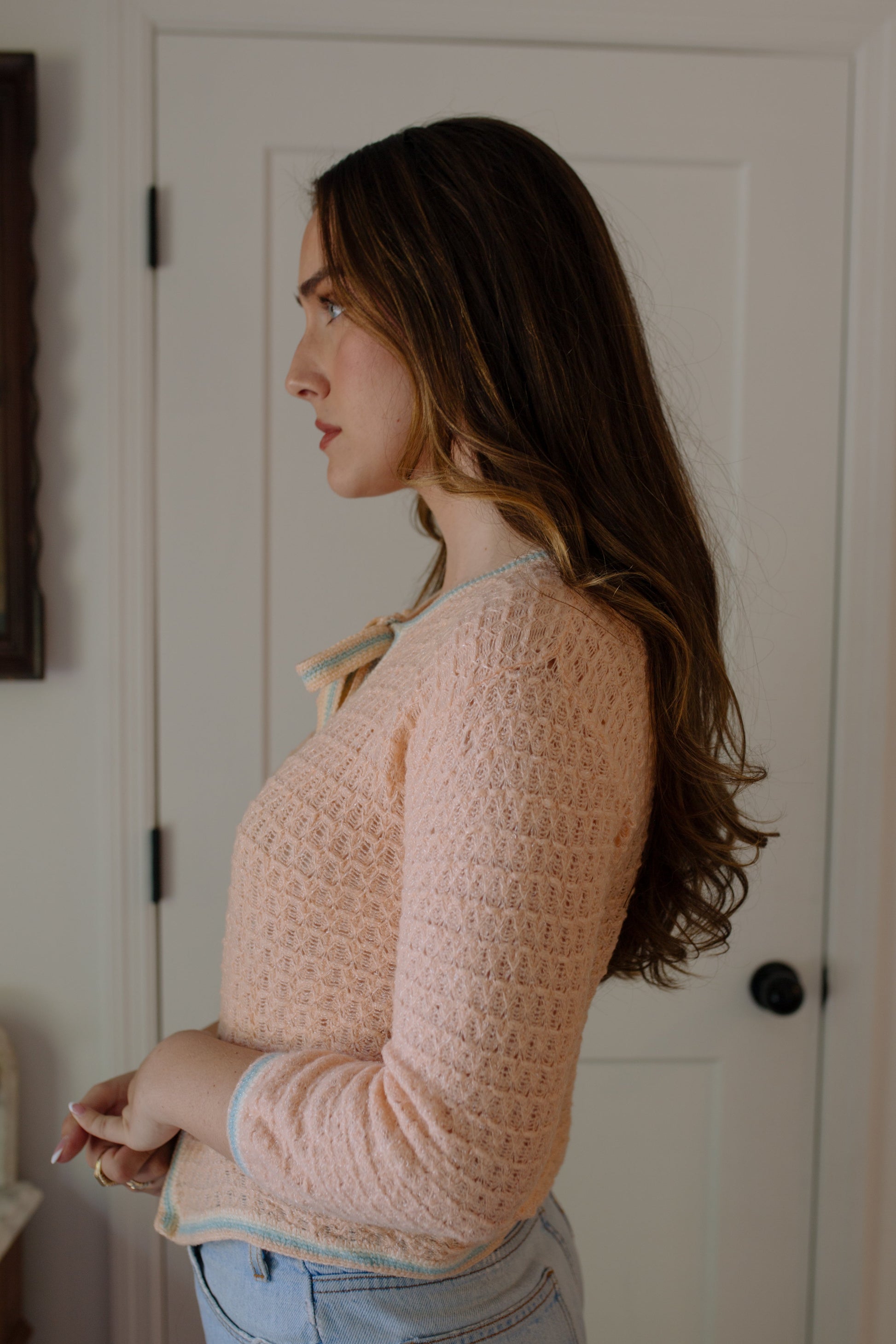 1960s Handmade Ribbon Tie Front Cardigan