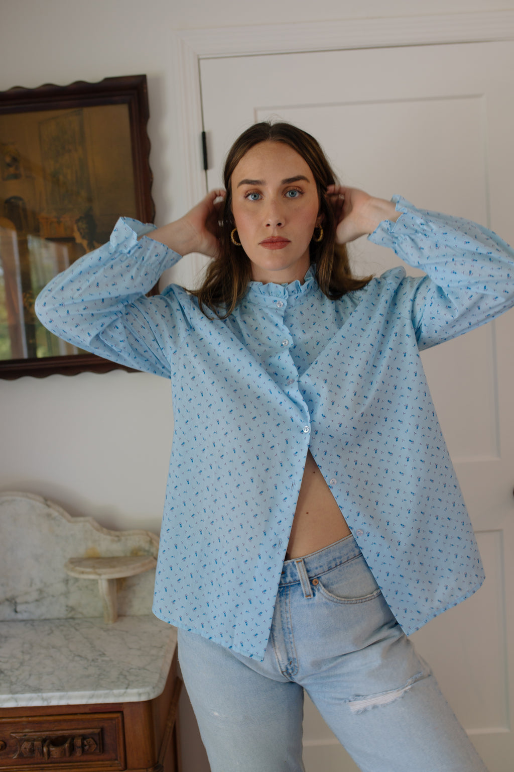 Vintage Ditsy Floral Smocked Shoulder Blouse
