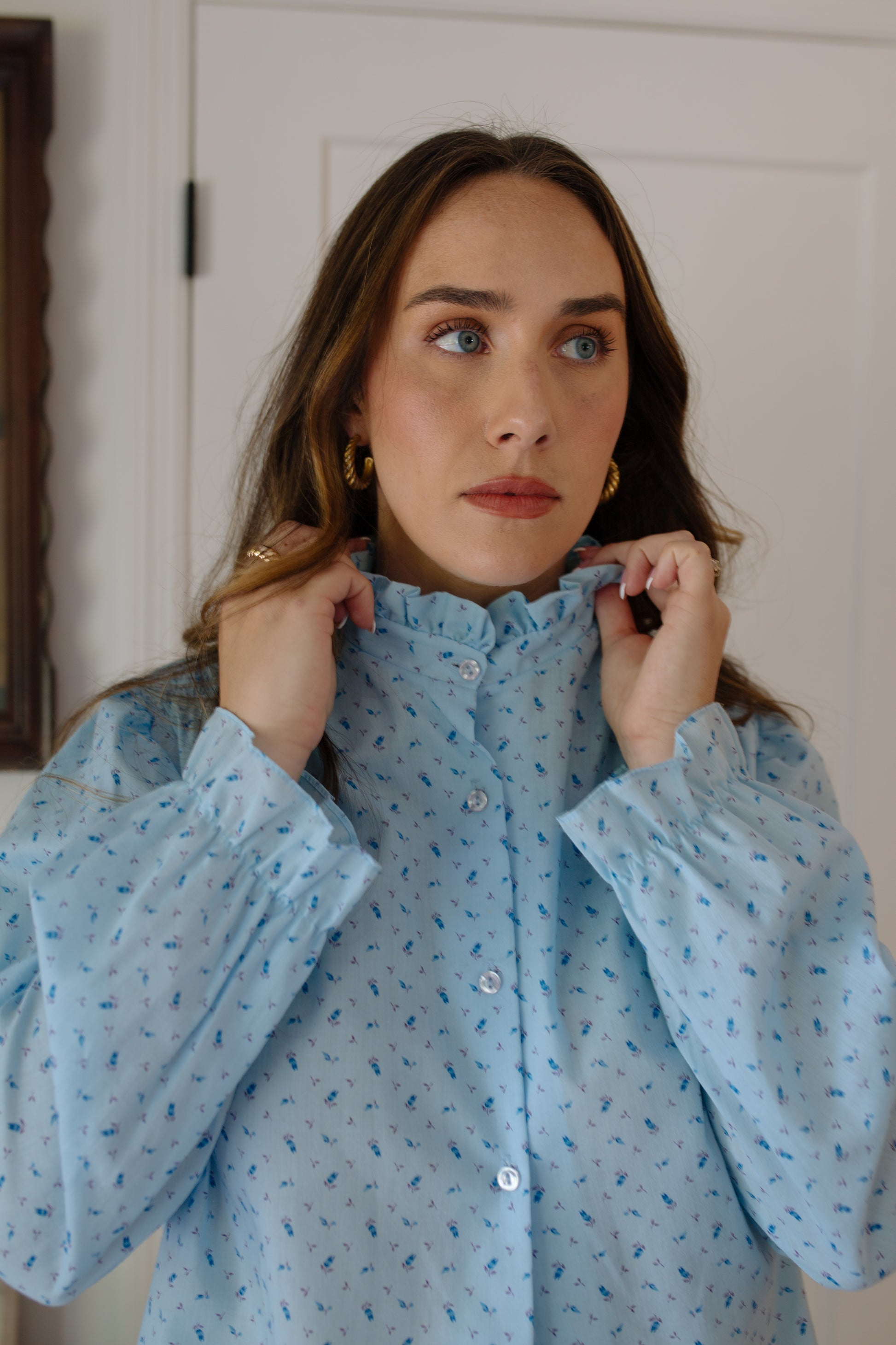Vintage Ditsy Floral Smocked Shoulder Blouse