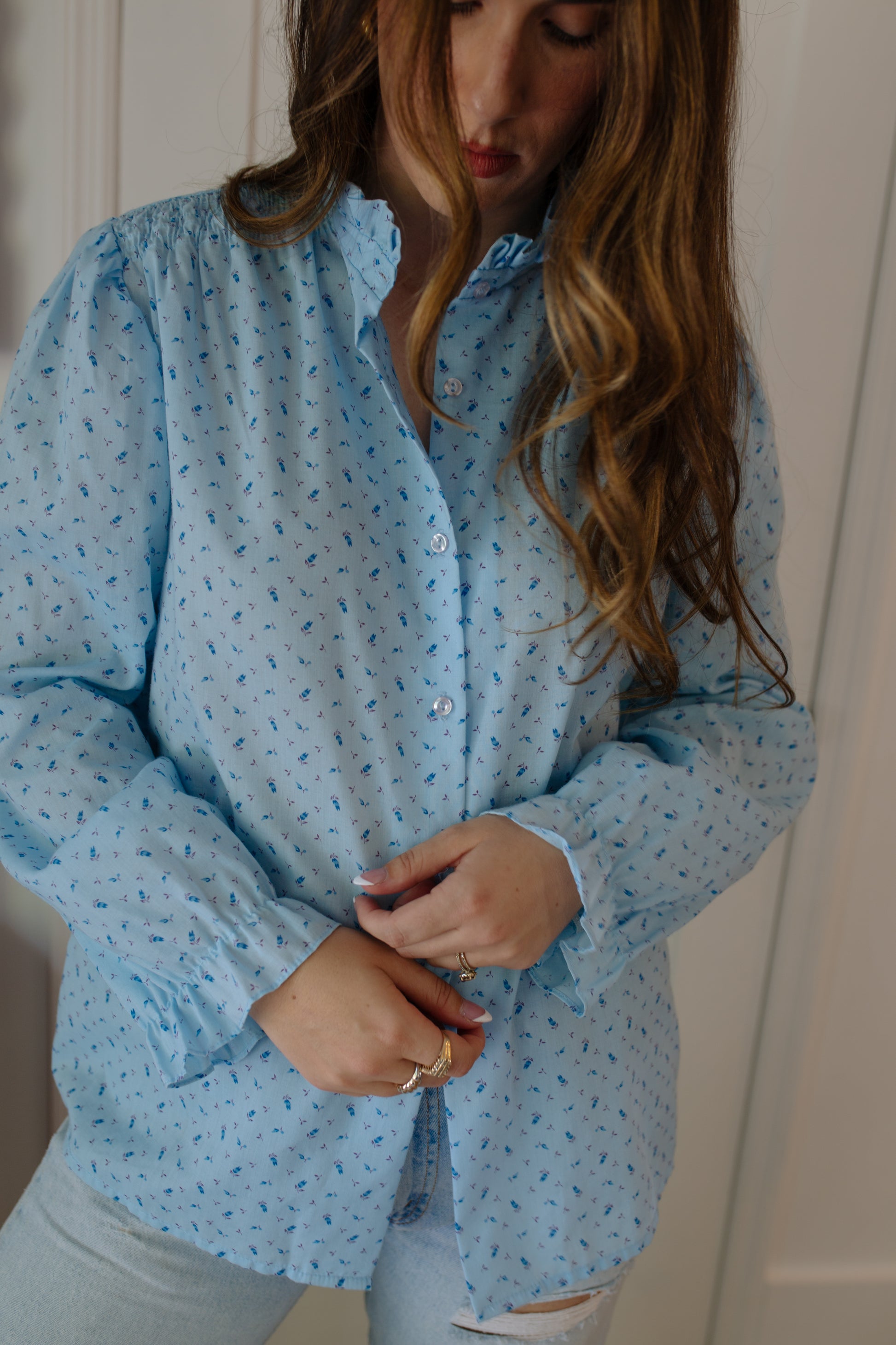 Vintage Ditsy Floral Smocked Shoulder Blouse