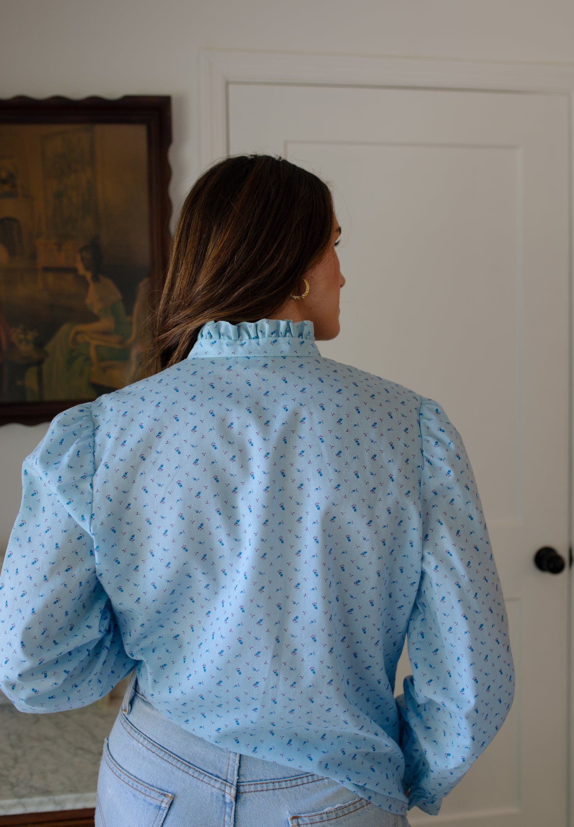 Vintage Ditsy Floral Smocked Shoulder Blouse