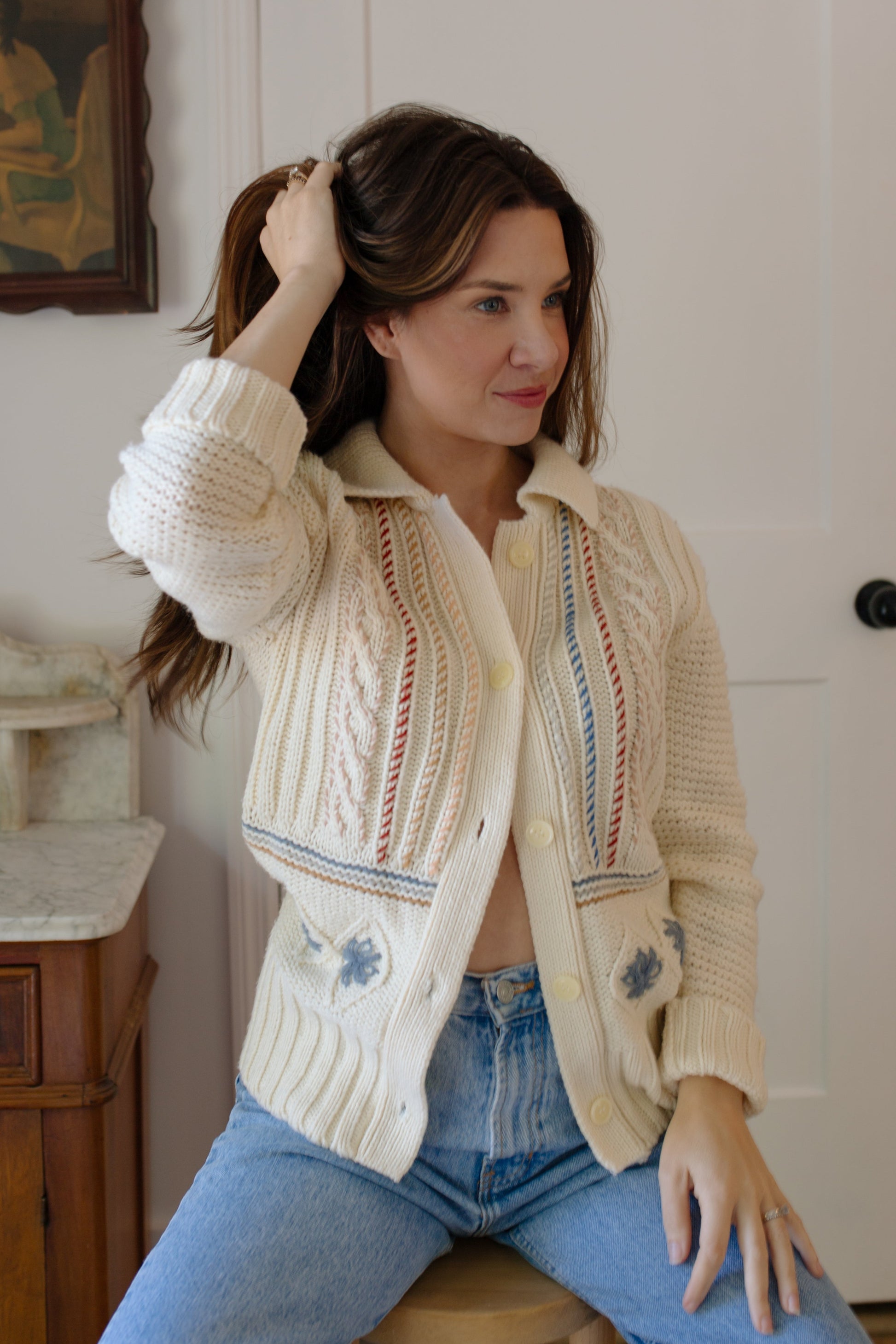 1970s Cottagecore Cable Knit Cardigan