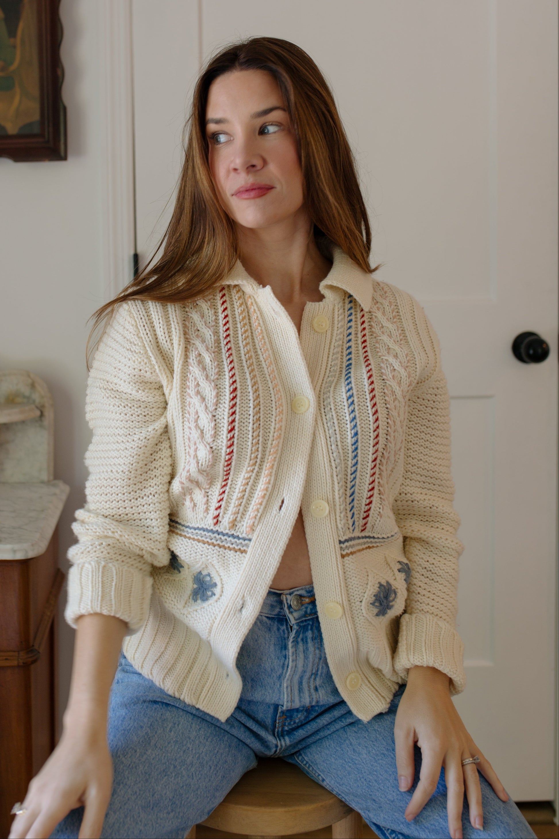 1970s Cottagecore Cable Knit Cardigan