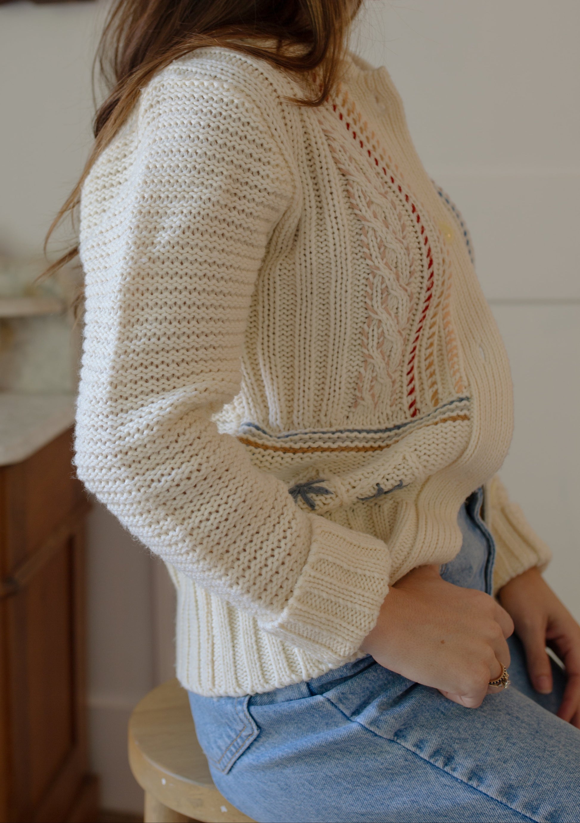 1970s Cottagecore Cable Knit Cardigan