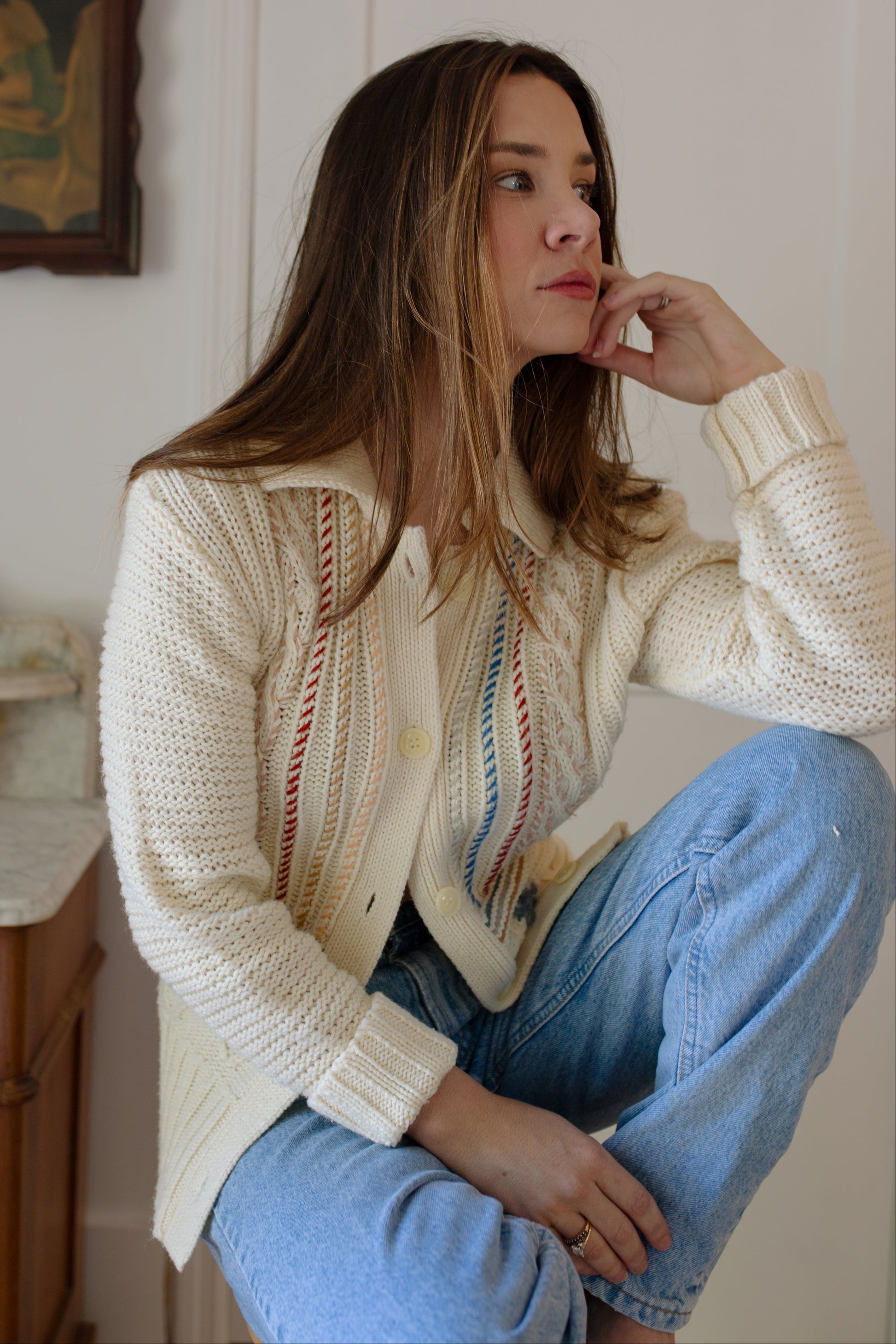 1970s Cottagecore Cable Knit Cardigan