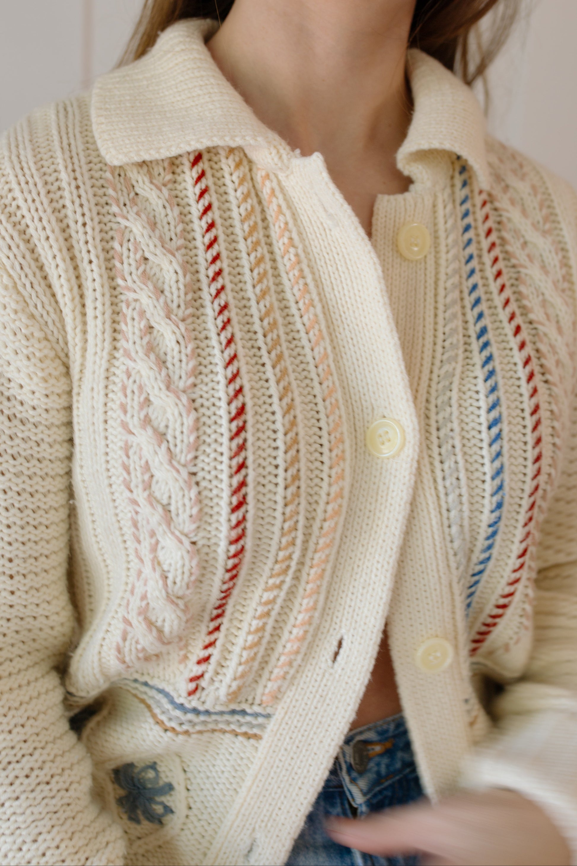 1970s Cottagecore Cable Knit Cardigan