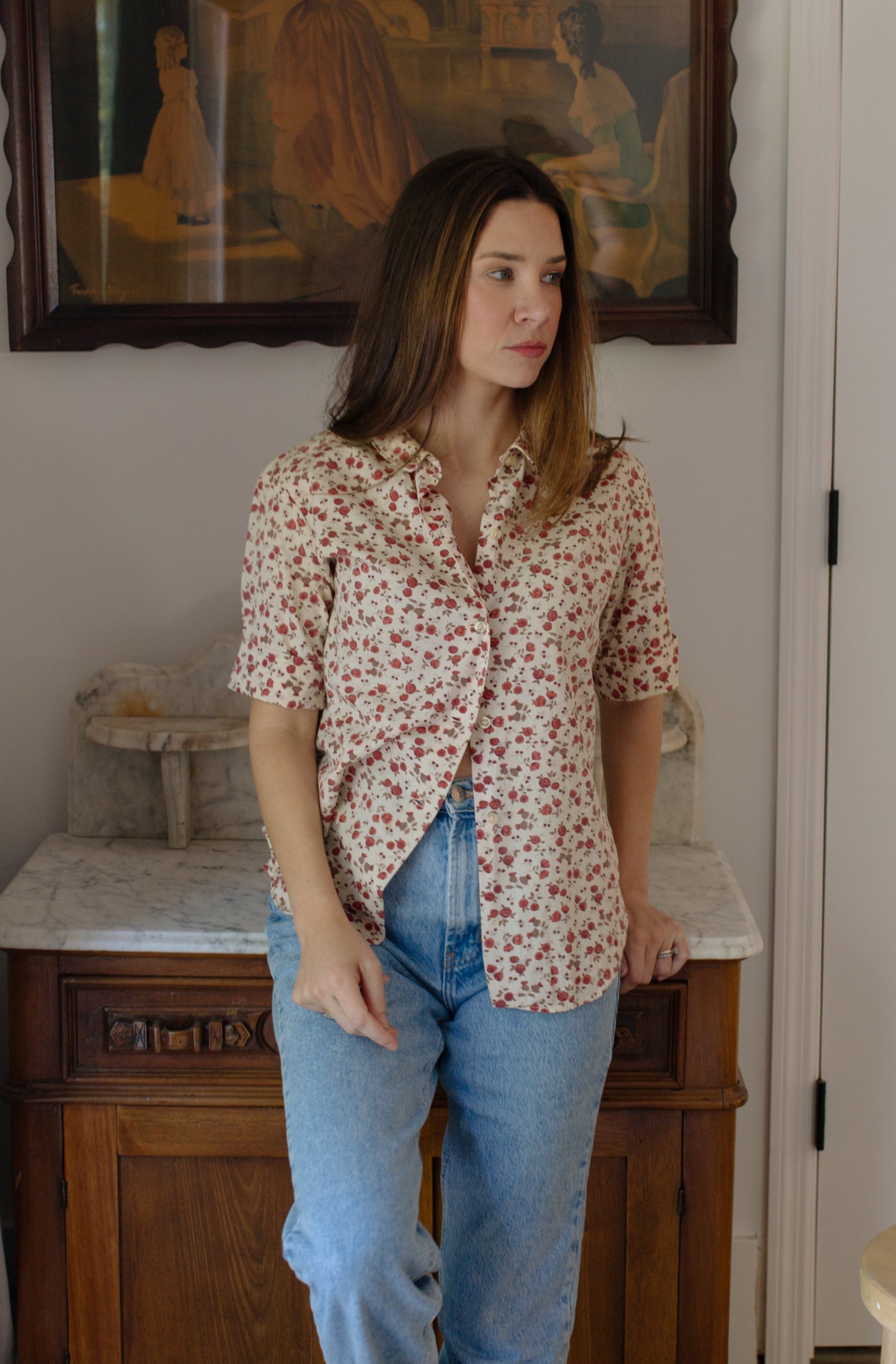 1960s Floral Short Sleeve Blouse