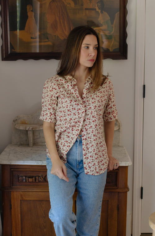 1960s Floral Short Sleeve Blouse