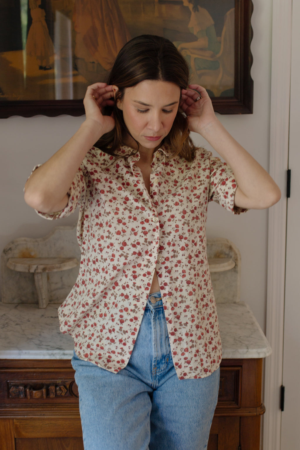 1960s Floral Short Sleeve Blouse