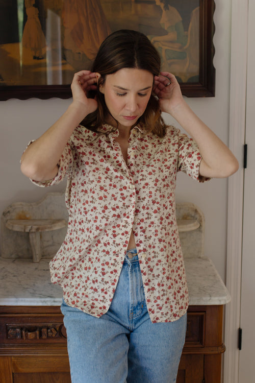 1960s Floral Short Sleeve Blouse