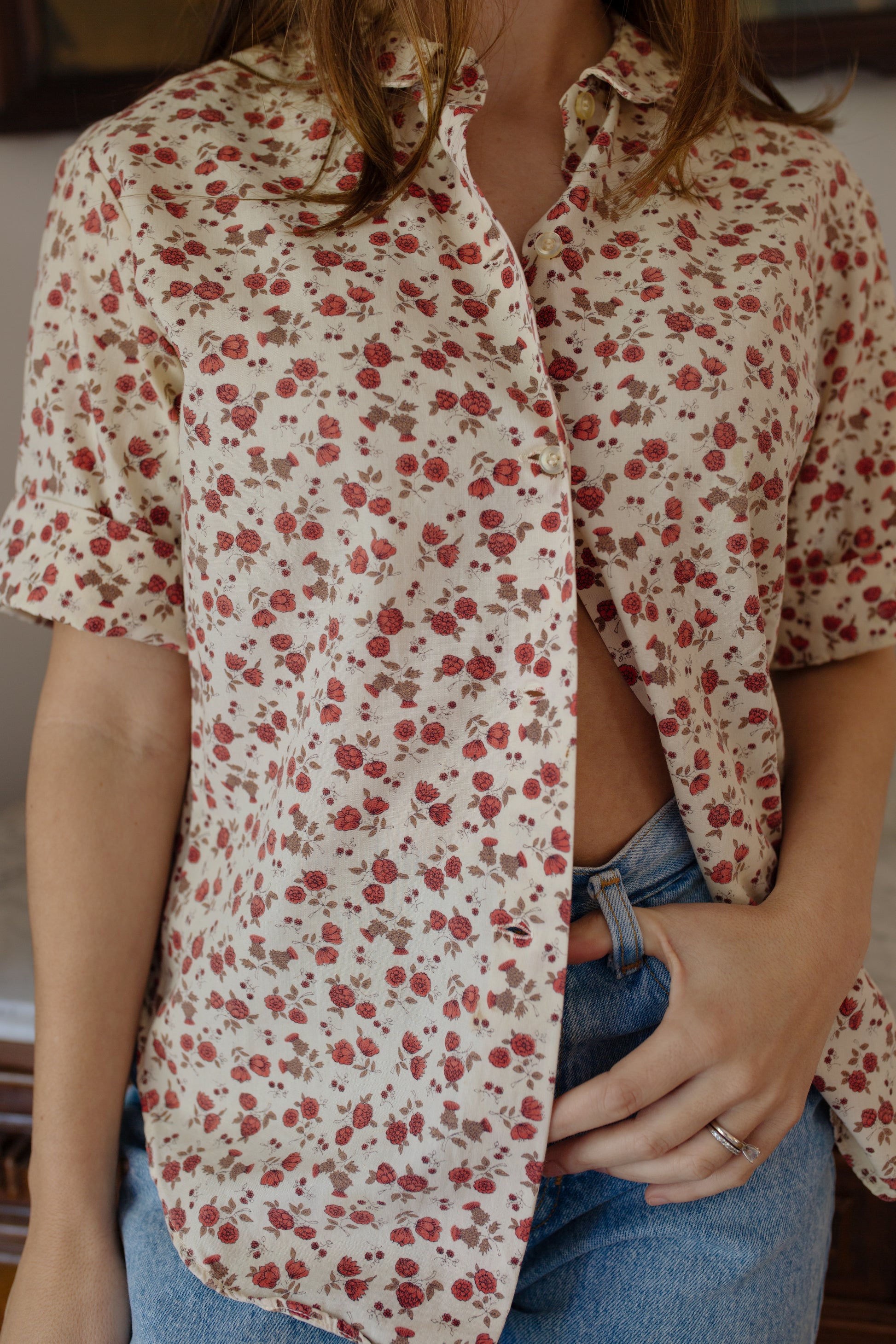 1960s Floral Short Sleeve Blouse