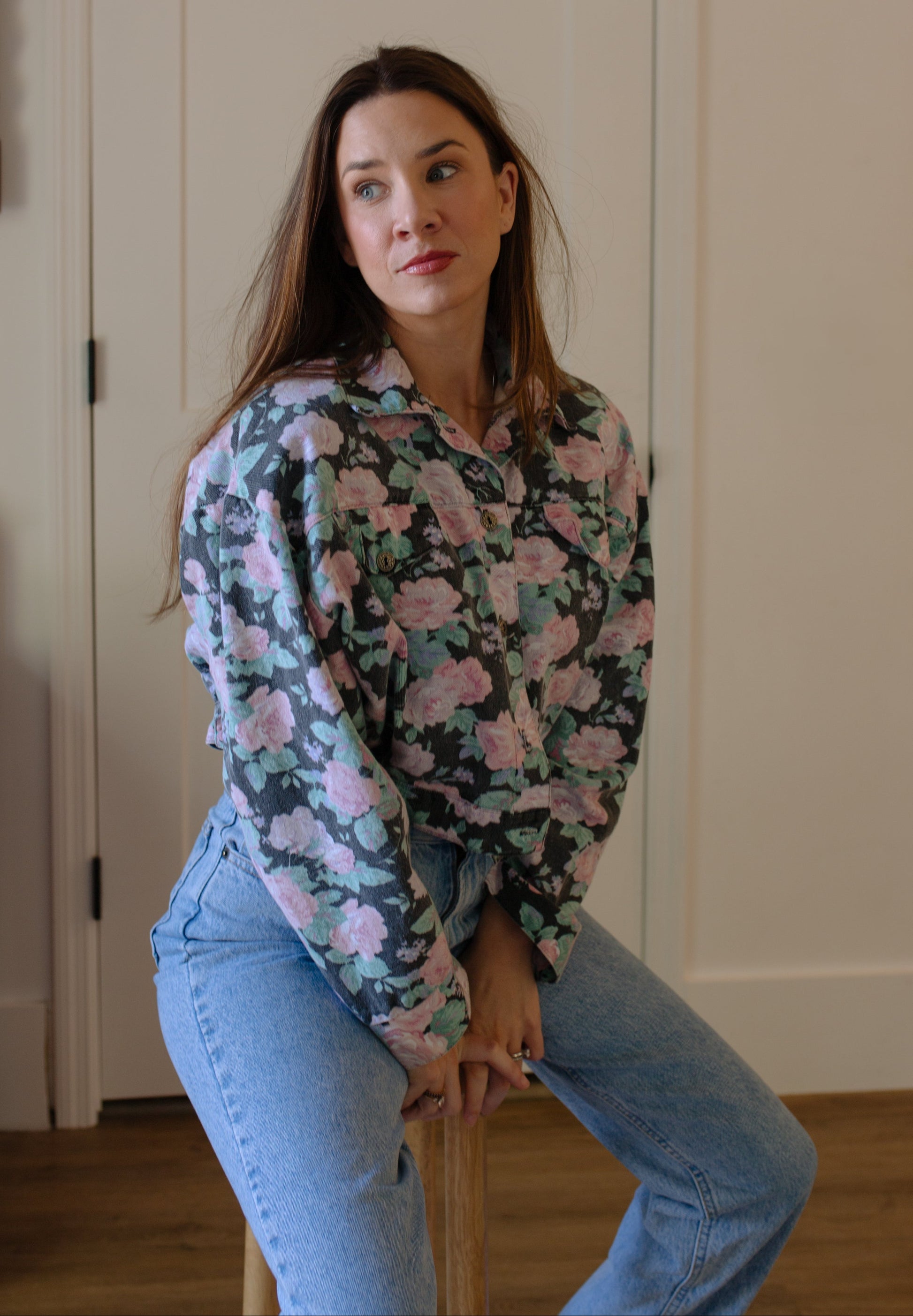 1980s Cropped Floral Denim Jacket