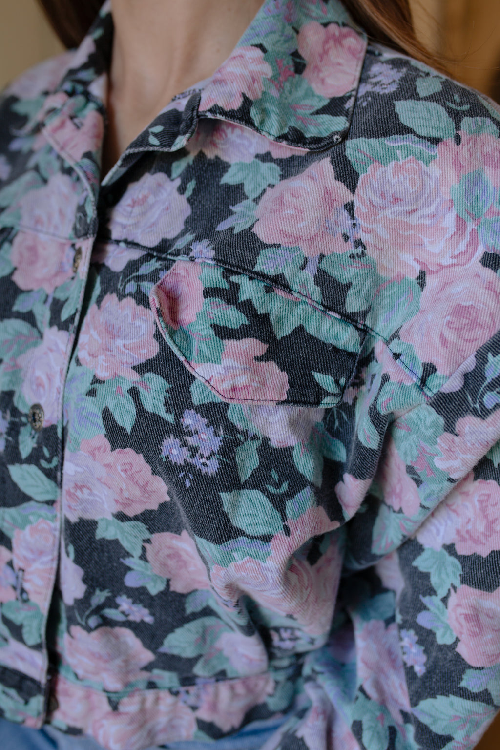 1980s Cropped Floral Denim Jacket