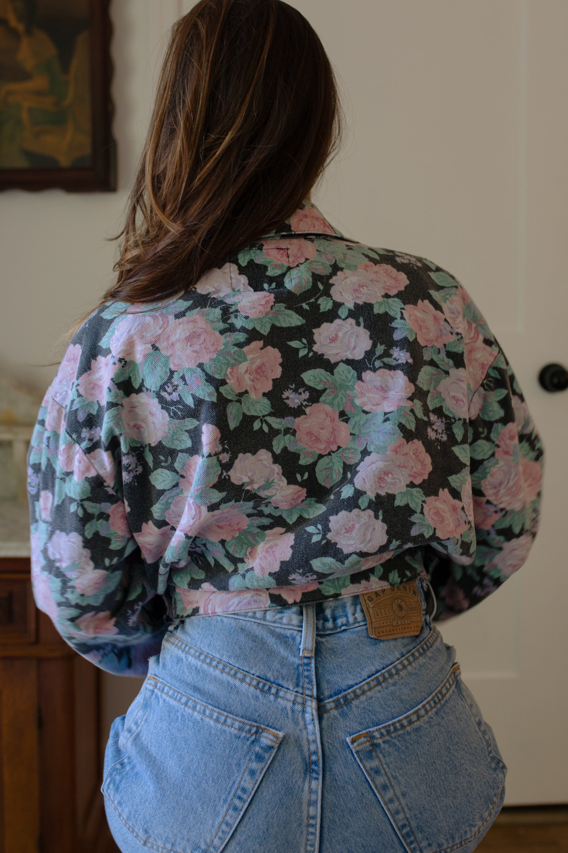 1980s Cropped Floral Denim Jacket
