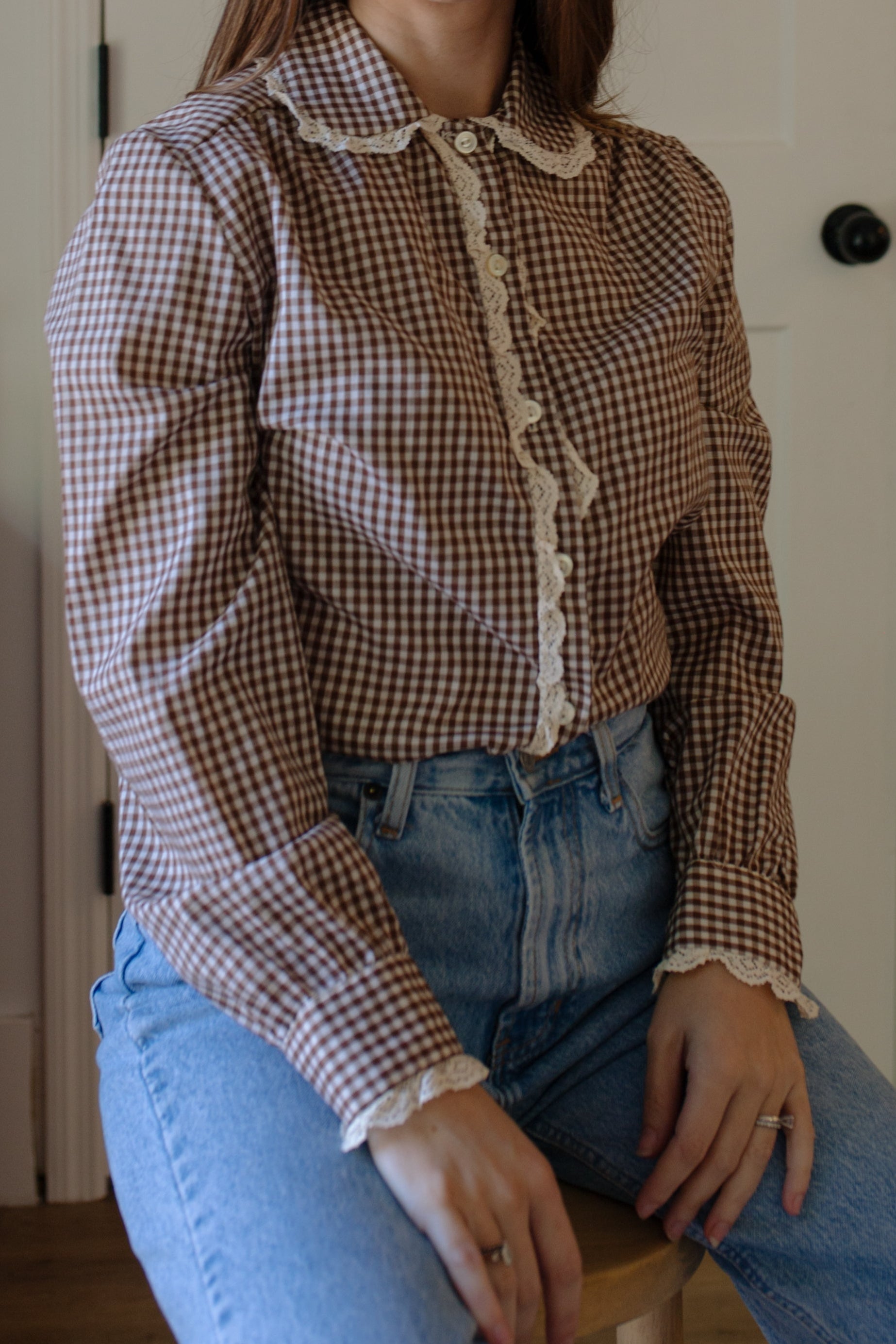 1960s Gingham Peter Pan Blouse