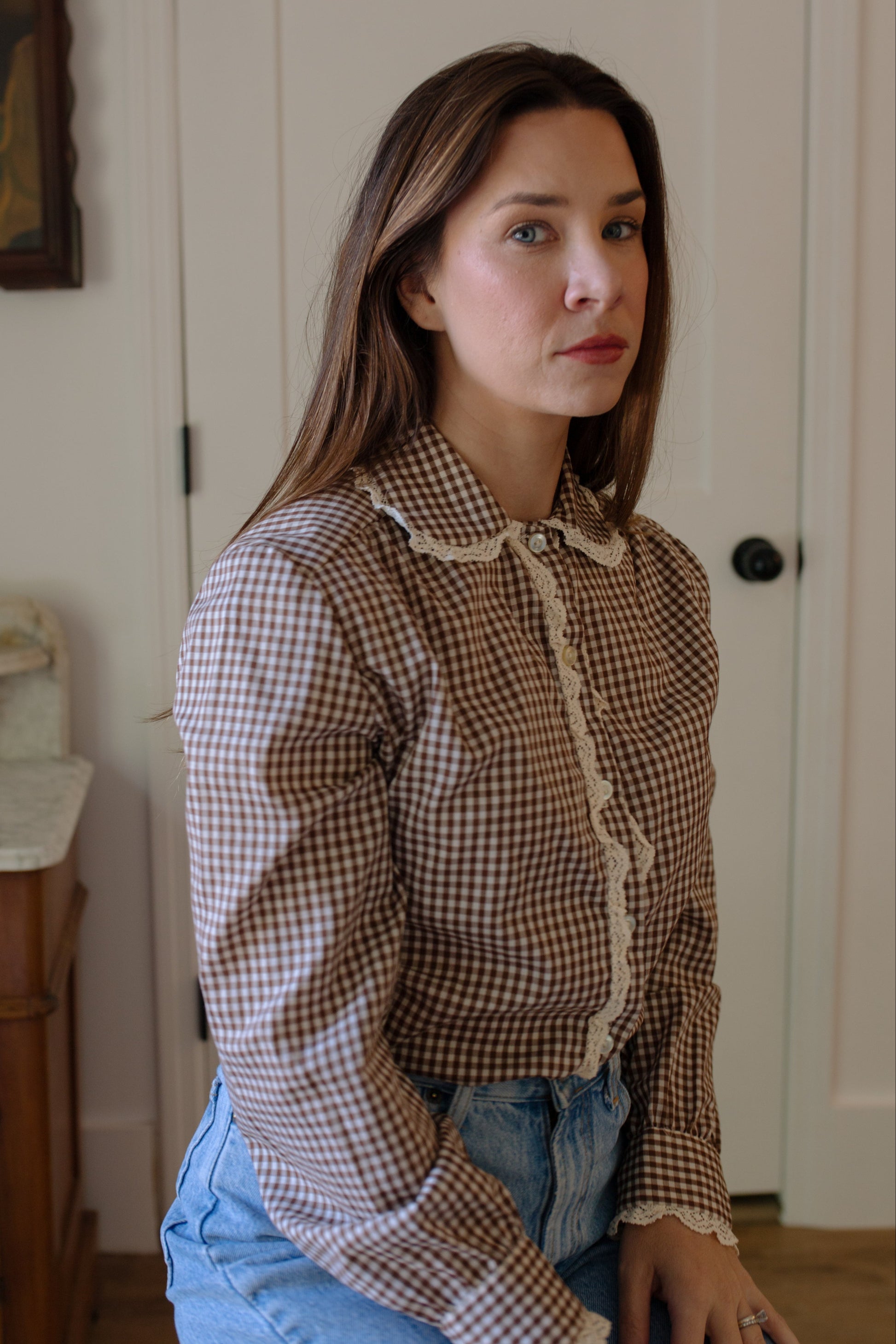 1960s Gingham Peter Pan Blouse