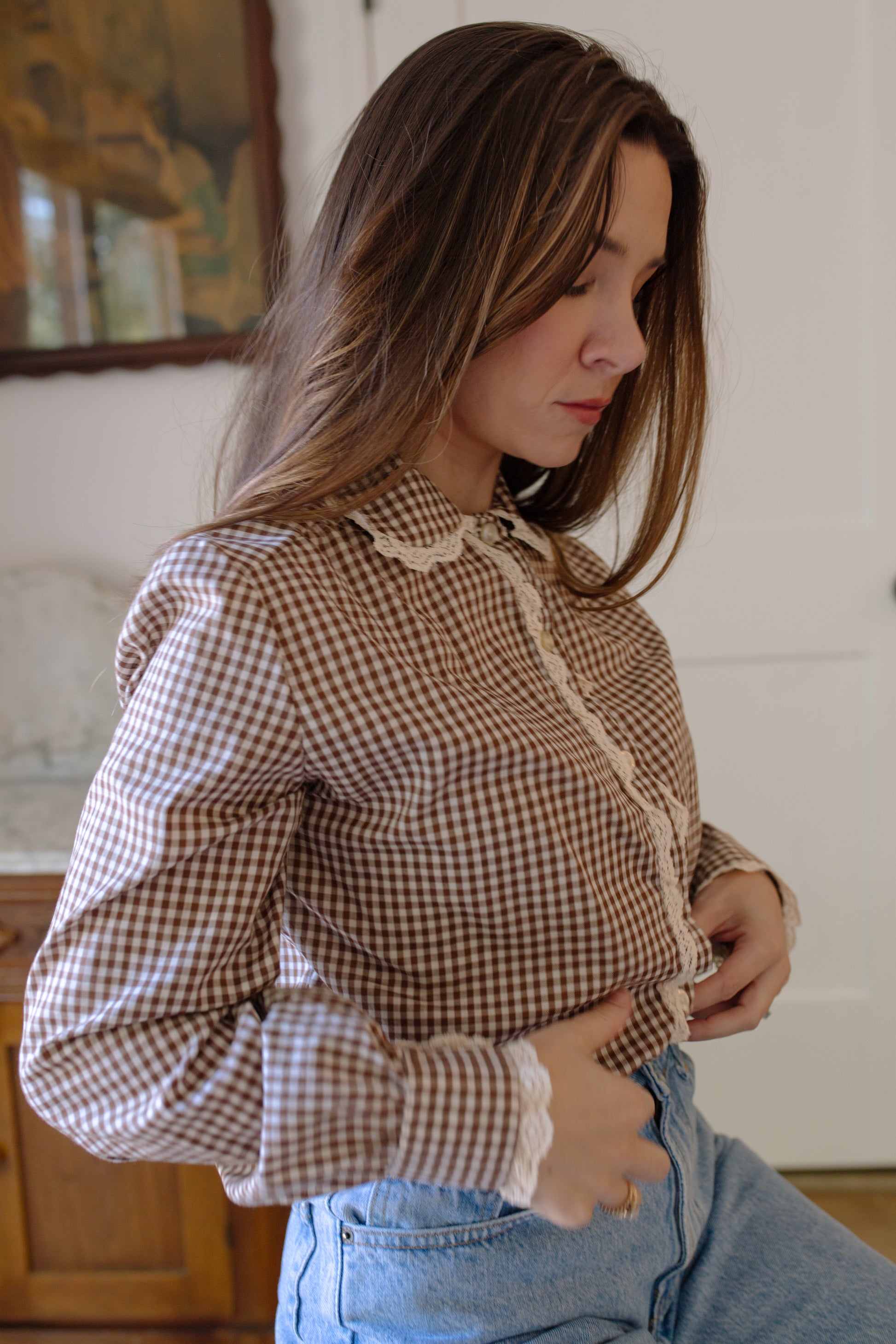 1960s Gingham Peter Pan Blouse