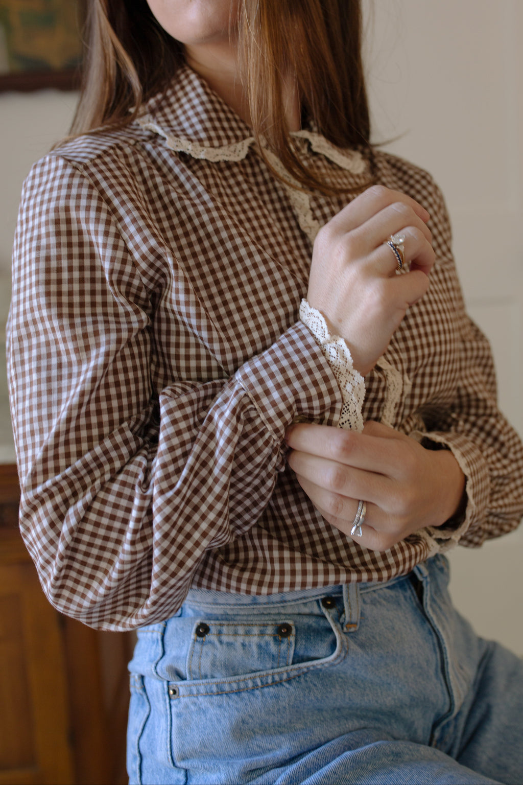 1960s Gingham Peter Pan Blouse