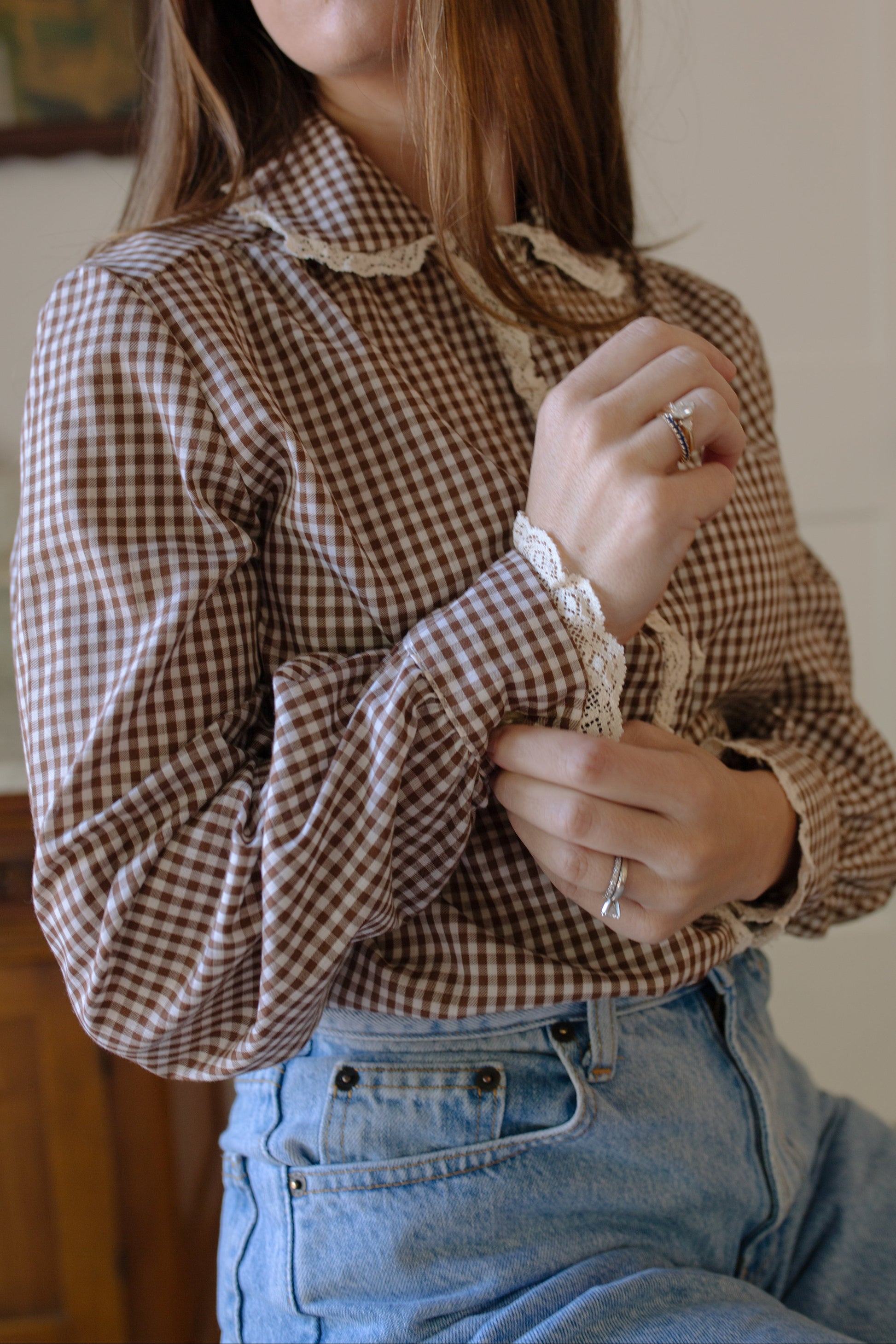 1960s Gingham Peter Pan Blouse